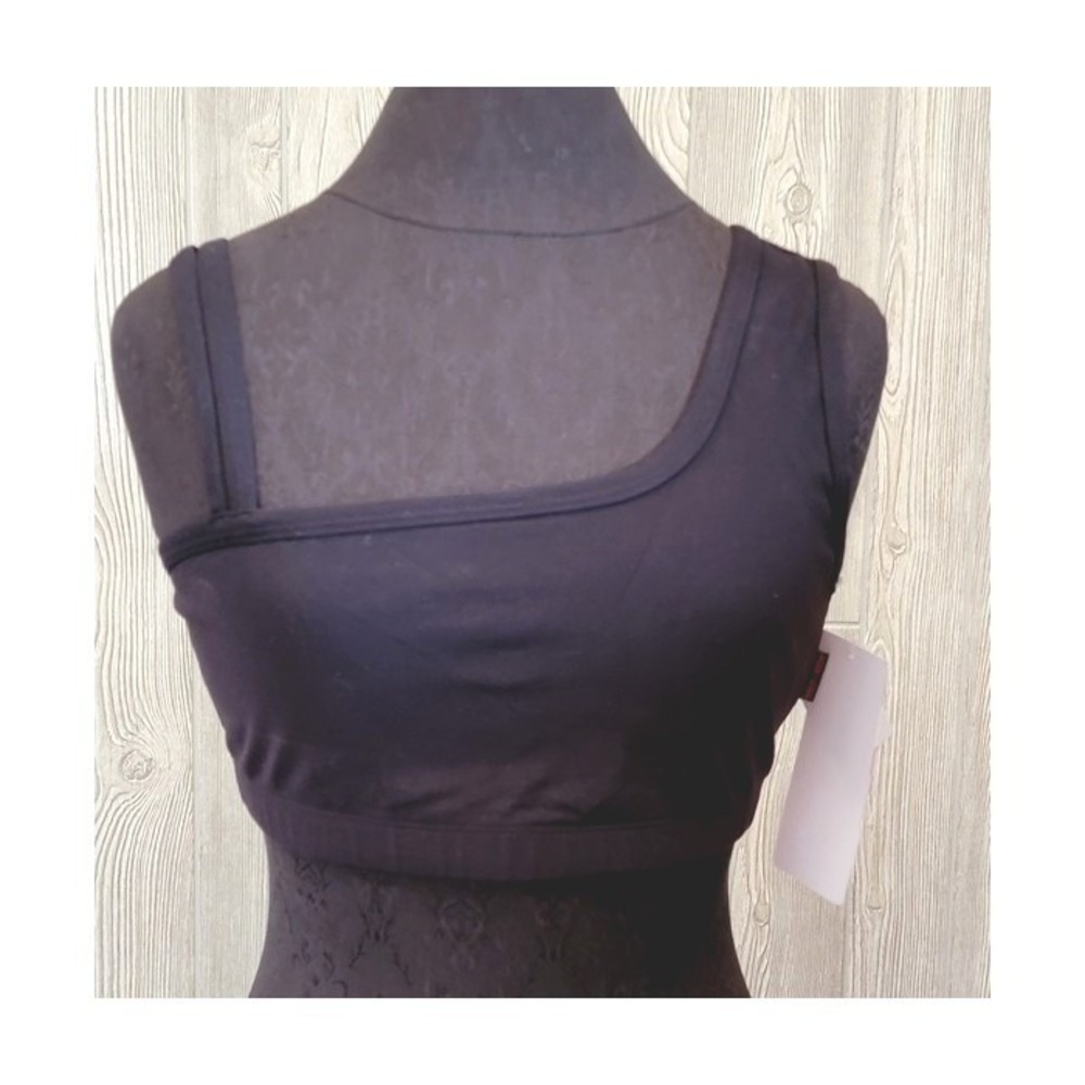 NWT Kos USA XL One Shoulder Medium Impact Yoga Dance Sports Bra 7348 Black 96710